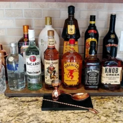 Counter Caddies™ - Walnut-Stained Straight Shelf - Liquor/Wine Bottle Display - 24" Length 9 Counter Caddies™ - Walnut-Stained Straight Shelf - Liquor/Wine Bottle Display - 24" Length -Endurance Sales stained 24in liq web1