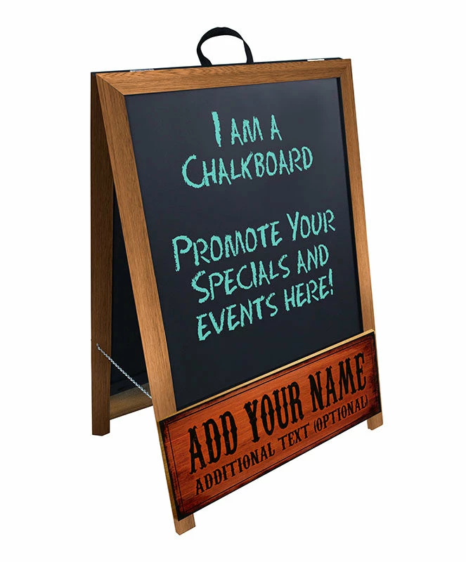 "ADD YOUR NAME" A-Frame Sidewalk Chalkboard Sign – Double Sided - Wood Finish Options - Design 2 3 "ADD YOUR NAME" A-Frame Sidewalk Chalkboard Sign – Double Sided - Wood Finish Options - Design 2