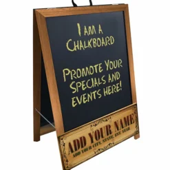 "ADD YOUR NAME" A-Frame Sidewalk Chalkboard Sign – Double Sided - Wood Finish Options - Design 1 -Endurance Sales stained a frame sign with stn ayn board angle