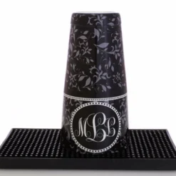 ADD YOUR NAME - Cocktail Shaker Tin - 28 Oz Weighted - Gray Swirls Monogram -Endurance Sales swirl black grey custom monogram shaker