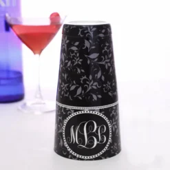 ADD YOUR NAME - Cocktail Shaker Tin - 28 Oz Weighted - Gray Swirls Monogram