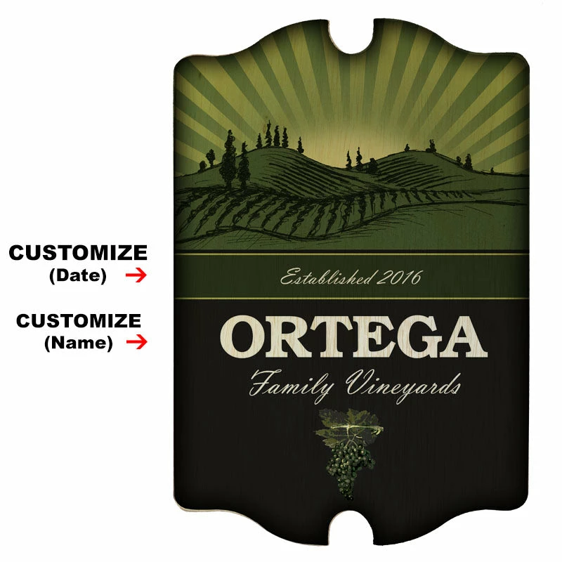 Custom Tavern Shaped Wood Bar Sign - Family Vineyards 4 Custom Tavern Shaped Wood Bar Sign - Family Vineyards - Image 2