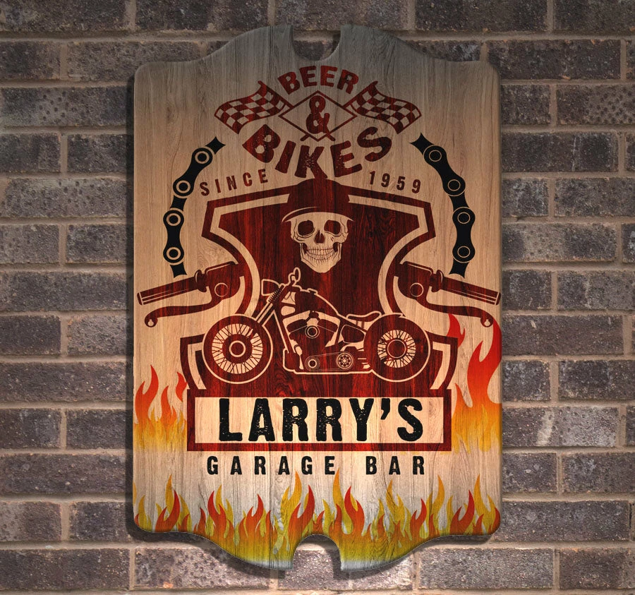 Custom Tavern Shaped Wood Bar Sign - Biker 5 Custom Tavern Shaped Wood Bar Sign - Biker - Image 3