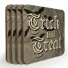 Wooden Coasters - Trick Or Treat - Set Of 4 W/ Coaster Caddy -Endurance Sales trick or treat coasters web template 1