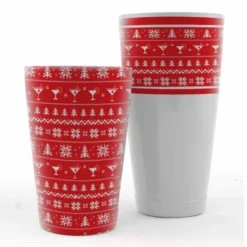 Ugly Sweater Shaker Set - 28 / 18 Ounce - Red And White