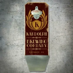 CUSTOMIZABLE Wall Mounted Wood Plaque Bottle Opener & Cap Catcher - Brewing Company -Endurance Sales wall mount cap catcher brewing co red 1