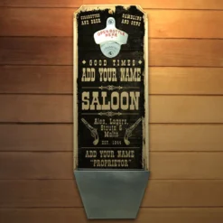 CUSTOMIZABLE Wall Mounted Wood Plaque Bottle Opener & Cap Catcher - Vintage Saloon -Endurance Sales wall mount cap catcher saloon1