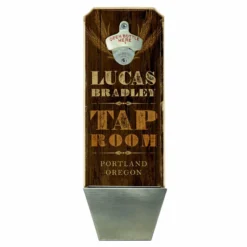 CUSTOMIZABLE Wall Mounted Wood Plaque Bottle Opener & Cap Catcher - Tap Room -Endurance Sales wall mount cap catcher tap room web brn