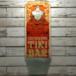 CUSTOMIZABLE Wall Mounted Wood Plaque Bottle Opener & Cap Catcher - Vintage Tiki Bar -Endurance Sales wall mount cap catcher tiki1