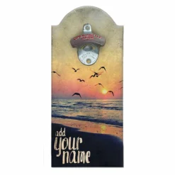 Cool Sunset Custom Wooden Bottle Opener With Magnetic Cap Catcher