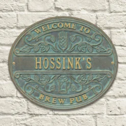 CUSTOMIZABLE Cast Aluminum Plaque - Welcome Brew Pub -Endurance Sales welcome brew pub plaque bpc 2