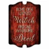 Tavern Shaped Halloween Wood Sign - Wicked Witch / Handsome Devil -Endurance Sales wicked witch fam wood tavern sign web1