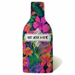 ADD YOUR NAME - Wine Bottle Cooler With Strap - Bright Tropical Floral