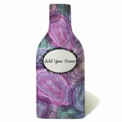 ADD YOUR NAME - Wine Bottle Cooler With Strap - Blue/Pink Watercolor