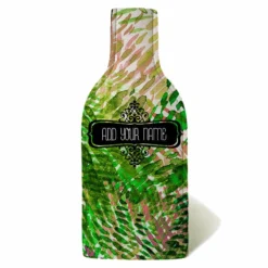 ADD YOUR NAME - Wine Bottle Cooler With Strap - Green/Pink Watercolor