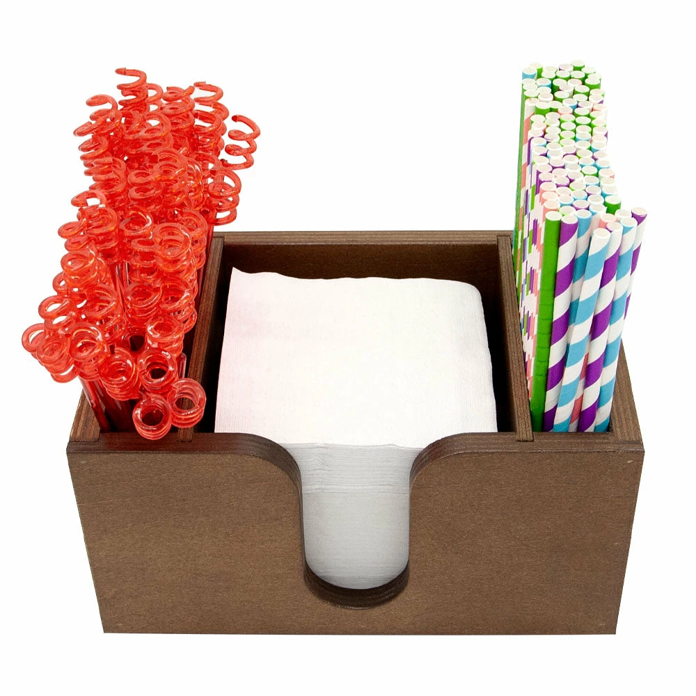 Wood Bar Caddy For Napkins, Straws, & Stirrers - Stained 6 Wood Bar Caddy For Napkins, Straws, & Stirrers - Stained - Image 4