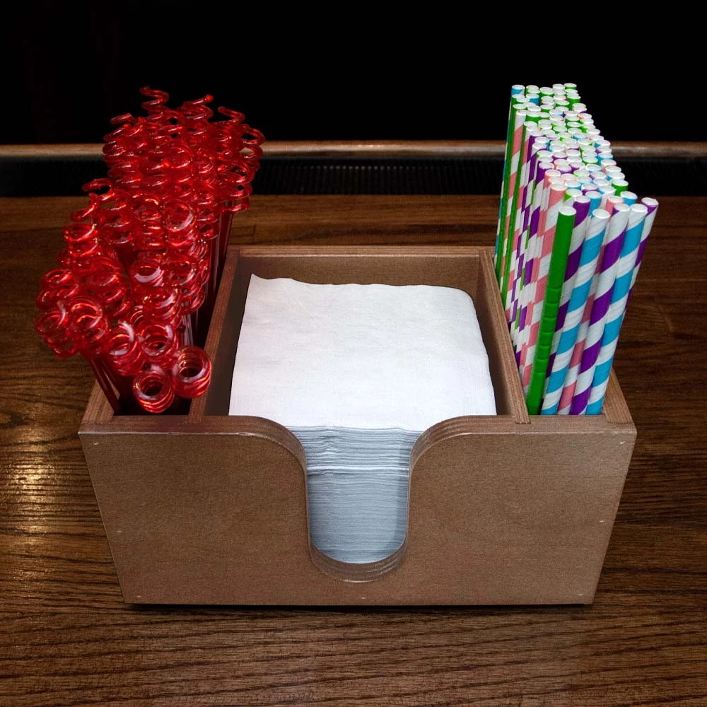 Wood Bar Caddy For Napkins, Straws, & Stirrers - Stained 4 Wood Bar Caddy For Napkins, Straws, & Stirrers - Stained - Image 2