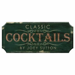 CUSTOMIZABLE Wood Plaque Sign - CLASSIC COCKTAILS - Color Options -Endurance Sales wood bar sign plaque classic cocktails teal