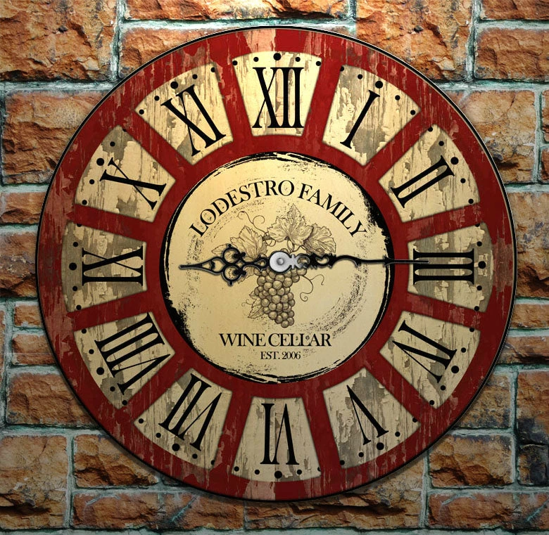 CUSTOMIZE - Rustic Wooden Clock - Wine Theme - Multiple Sizes 6 CUSTOMIZE - Rustic Wooden Clock - Wine Theme - Multiple Sizes - Image 4