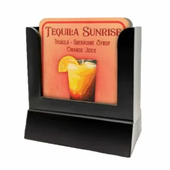 Wooden Coasters - Cocktails Design - Set Of 4 W/ Coaster Caddy -Endurance Sales wood coaster tequila sunrise
