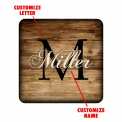 WOODEN SQUARE COASTERS - CUSTOMIZABLE - MONOGRAM - SET OF 4 -Endurance Sales wood coasters MONOGRAM EXAMPLE