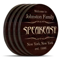 Wooden Round Coasters - Customizable - Speakeasy Theme - Set Of 4