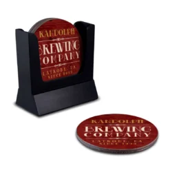 Wooden Round Coasters - Customizable - Brewing Company - Set Of 4 -Endurance Sales wood coasters custom main shot tavern customize with caddy 1
