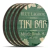 Wooden Round Coasters - Customizable - Tiki Theme - Set Of 4 -Endurance Sales wood coasters custom main shot tiki bar customize