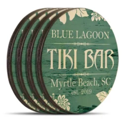 Wooden Round Coasters - Customizable - Tiki Theme - Set Of 4