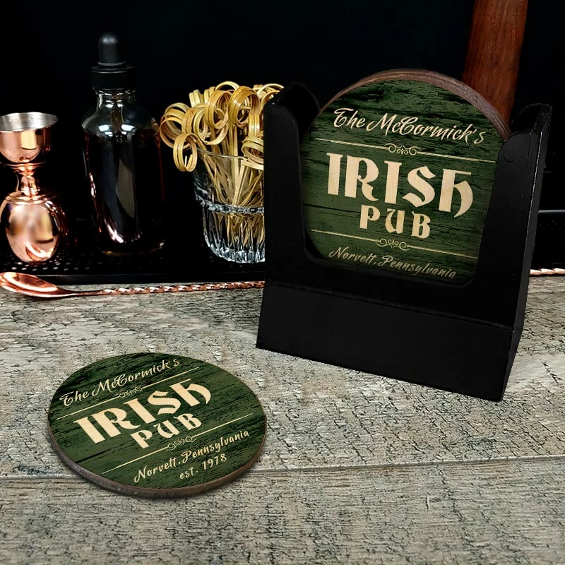 Wooden Round Coasters - Customizable - Irish Theme - Set Of 4 4 Wooden Round Coasters - Customizable - Irish Theme - Set Of 4 - Image 2