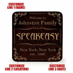 Wooden Square Coasters - Customizable - Speakeasy - Set Of 4 -Endurance Sales wood coasters speakeasy web 1