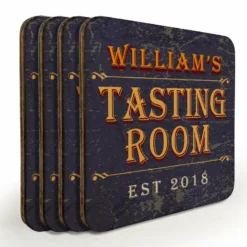 Wooden Square Coasters - Customizable - Tasting Room - Set Of 4