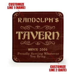 Wooden Square Coasters - Customizable - Tavern Theme - Set Of 4 -Endurance Sales wood coasters tavern web 1