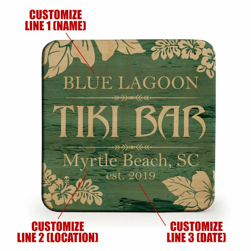 Wooden Square Coasters - Customizable - Tiki Theme - Set Of 4 5 Wooden Square Coasters - Customizable - Tiki Theme - Set Of 4 - Image 3