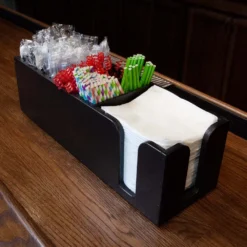 Wood Napkin Holder Caddy - Black -Endurance Sales wood napkin holder caddy black three quarter stocked