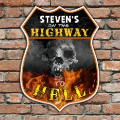 CUSTOMIZABLE Wood Shield Plaque- Highway To Hell (customization Optional) 5 CUSTOMIZABLE Wood Shield Plaque- Highway To Hell (customization Optional) -Endurance Sales wood shield hwyhell ayn 9x12 signs web wall display