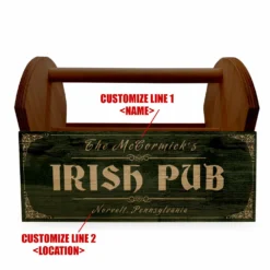 Wooden Condiment Caddy W/ Handle - Customizable Irish Pub Design -Endurance Sales wooden condiment caddy irish pub WEB 2