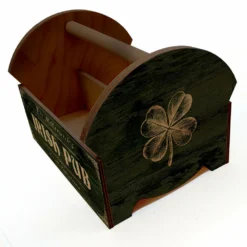 Wooden Condiment Caddy W/ Handle - Customizable Irish Pub Design -Endurance Sales wooden condiment caddy irish pub WEB 4