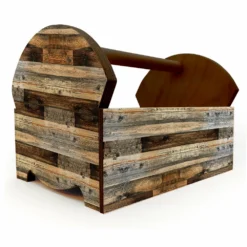 Wooden Condiment Caddy W/ Handle - Rustic Wood Planks