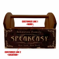Wooden Condiment Caddy W/ Handle- Customizable Speakeasy Design -Endurance Sales wooden condiment caddy speakeasy WEB 2